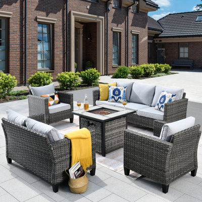 GRST Wicker 7 - Person Patio Conversation Set with Cushions