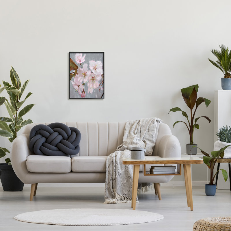 «Blooming Cherry Blossoms on Spring Branch» par Daphne Polselli - Peinture, H 20 po x l 16 po, Giclée encadrée noir minuit