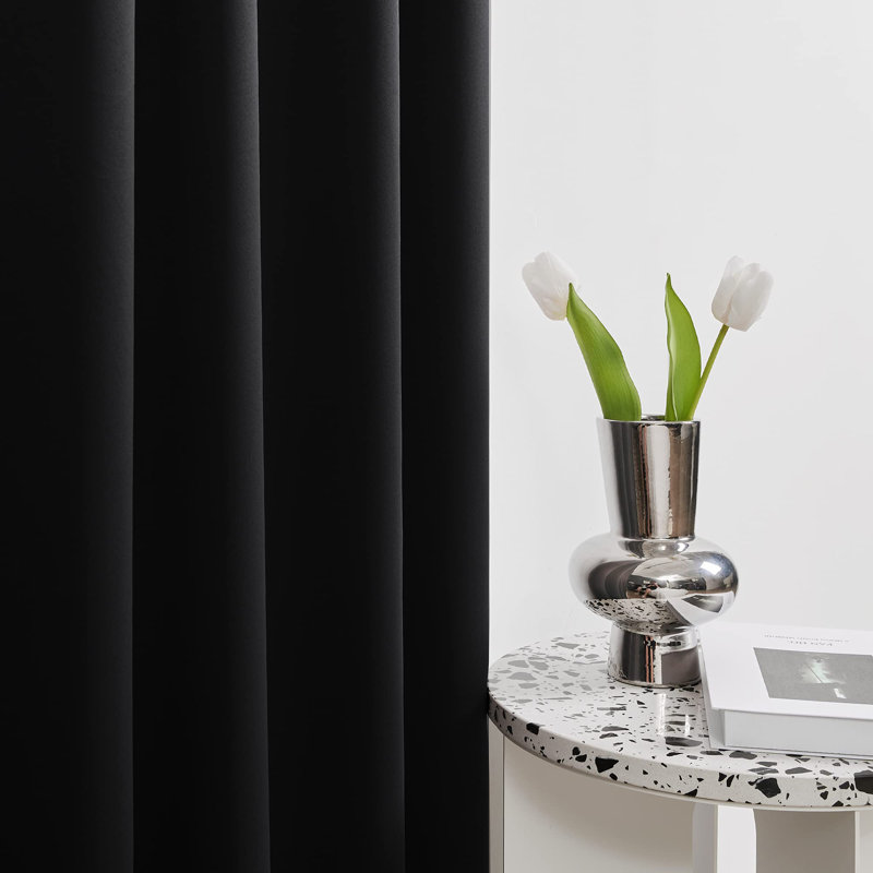 Room Darkening Rod Pocket Thermal Insulated Blackout Curtains (Set of 4), 38" W x 54" L, Black