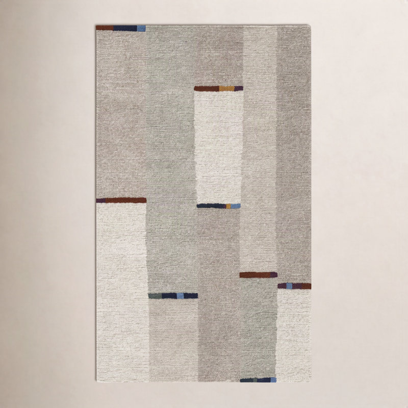 Rectangle Geometric Hand Tufted Wool Area Rug in Natural/Ivory, Rectange 7'6" x 9'6"