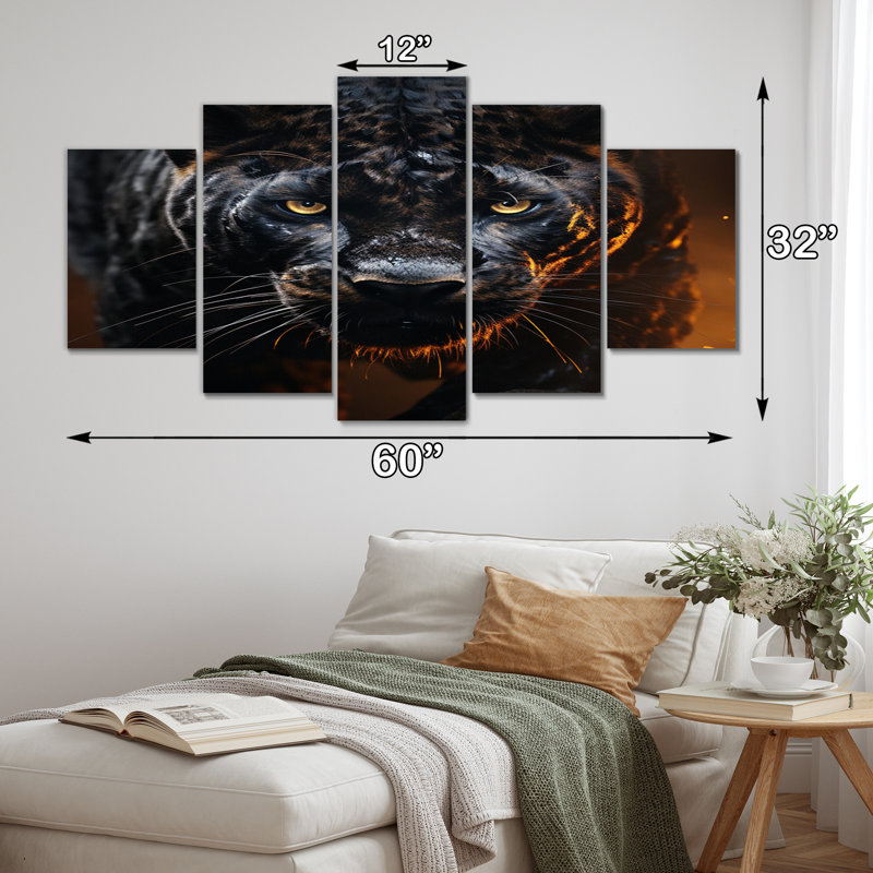 Glorieuse panthère noire chassant la nature sauvage I - décoration murale animaux panthère - 5 panneaux