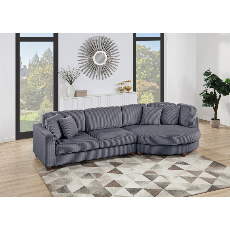 Ensemble de canapé modulaire contemporain 2 pièces en tissu velours côtelé gris foncé LAF RAF, Velours côtelé gris foncé