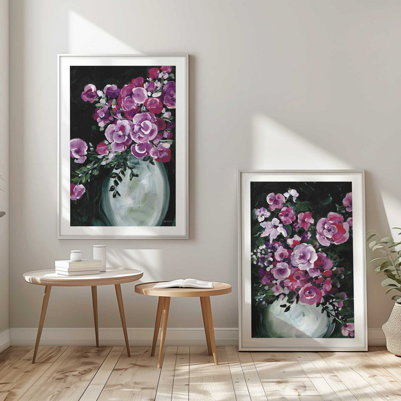 Evening Bouquet Elegance, ensemble de 2 impressions dans un cadre vieilli, Cadre en chrome poli, H 21,5 po x l 35 po