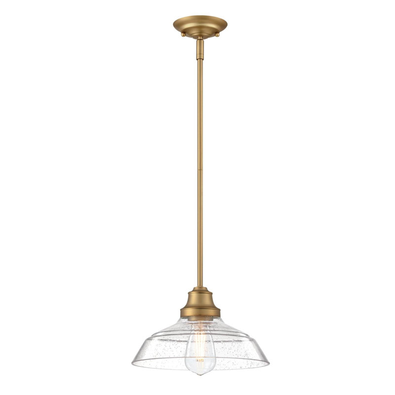 Iron Hill 1 - Light Single Pendant, Brushed Brass, Clear Seeded Glass