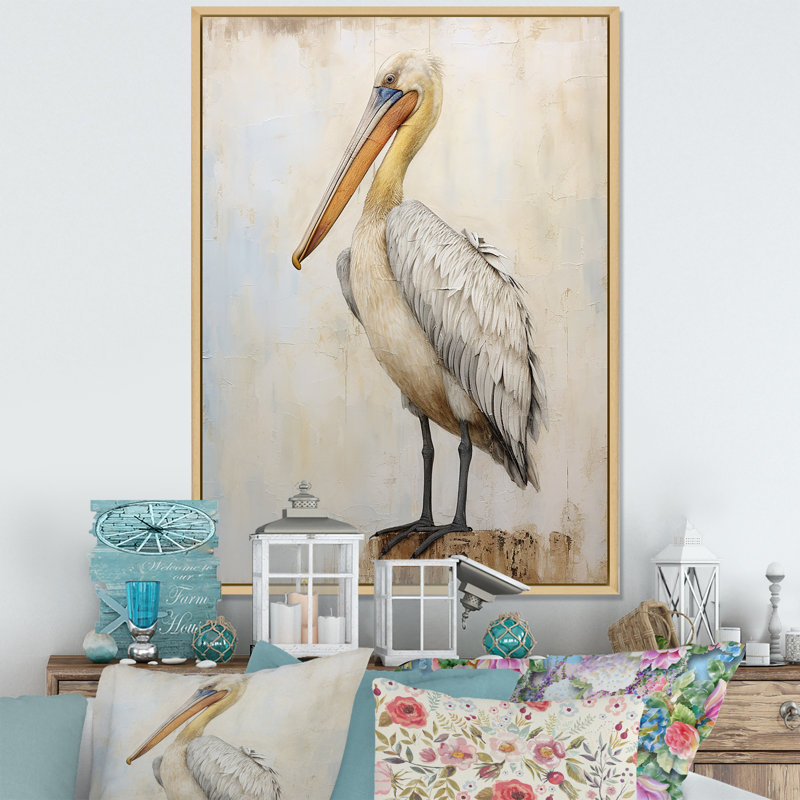 Pelicans Tranquil Perch IV sur toile, H 32 po x l 16 po x P 1 po, Cadre flottant naturel