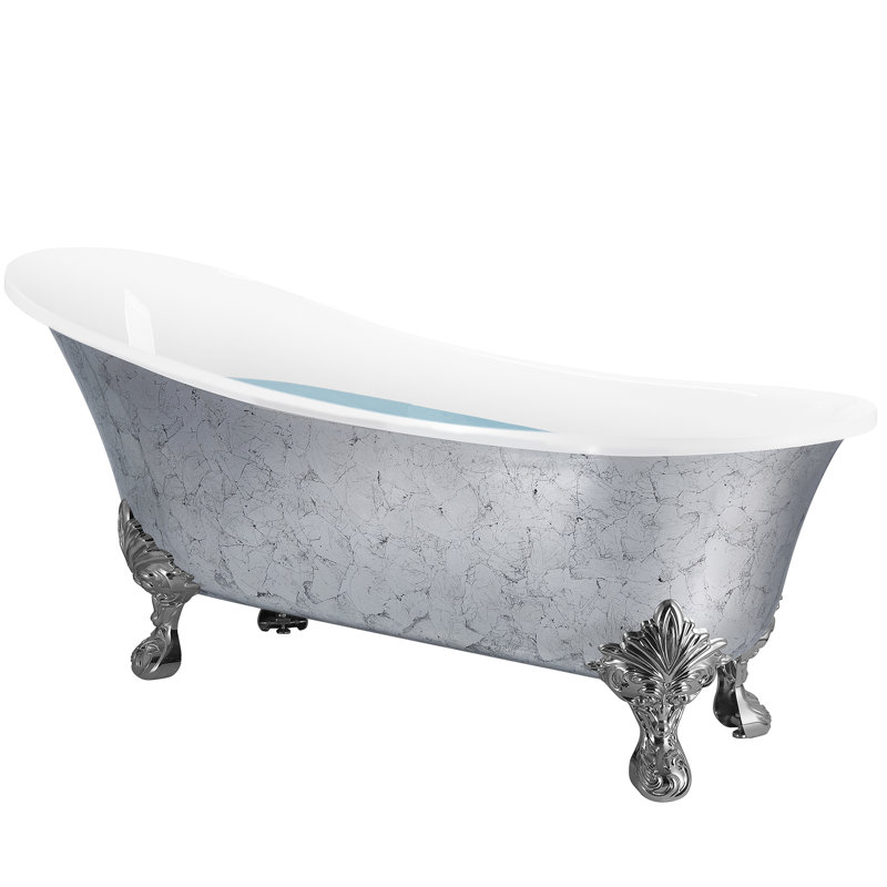 Baignoire sur pattes en fibre de verre 69 "x 30", Argent, Argent