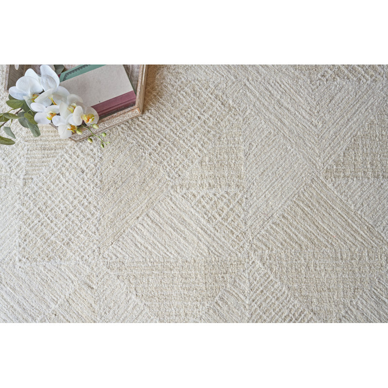 Caprice Geometric Handmade Tufted Area Rug, Rectangle 12' x 15', Silver/Ivory