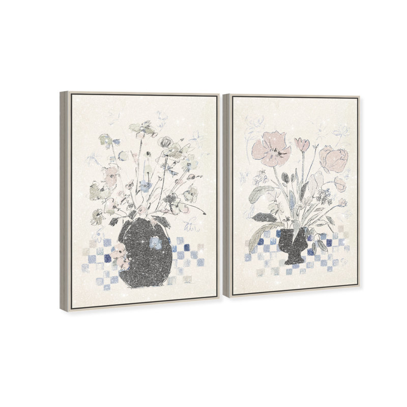 Modern Bloom Set Floral & Botanical Canvas Print by Oliver Gal, Black Frame, 10 x 15, 31" H x 21" W, Silver Floater Frame