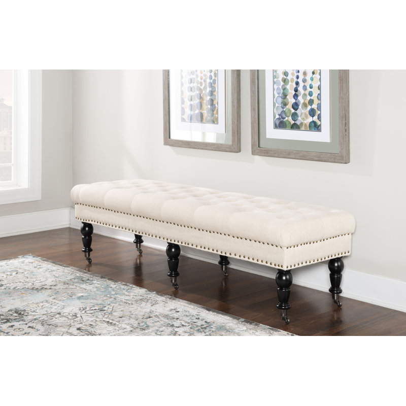 Athylene Linen Upholstered Bench, 17.75” H x 62” W x 19.63” D, Beige