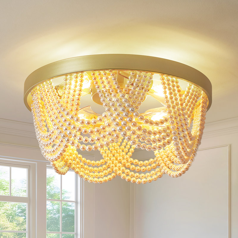 Maythel 20'' Caged Ceiling Fan Light with Pearl and Remote Control