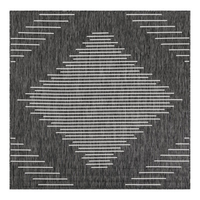 Striped Machine Woven Polypropylene Indoor / Outdoor Area Rug in Gray