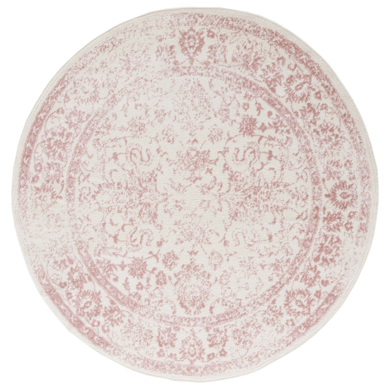 Stromsburg Floral Area Rug, Round 152 cm, Ivory/Pink