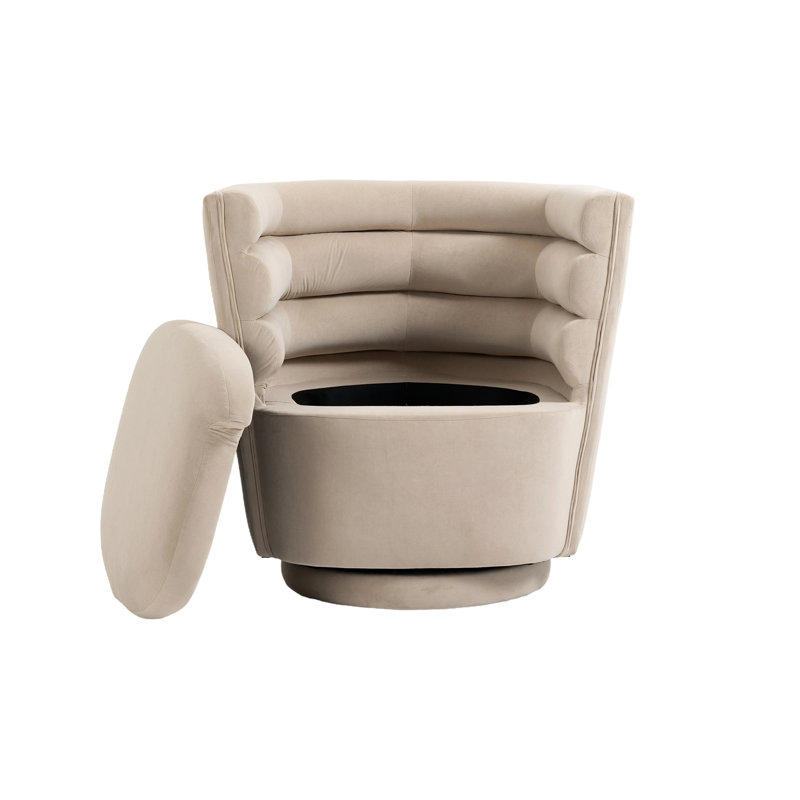 Lasharn Upholstered Swivel Side Chair with Ottoman, Beige Velvet