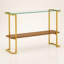 Console à deux niveaux, style moderne du milieu du siècle, avec plateau en verre transparent.