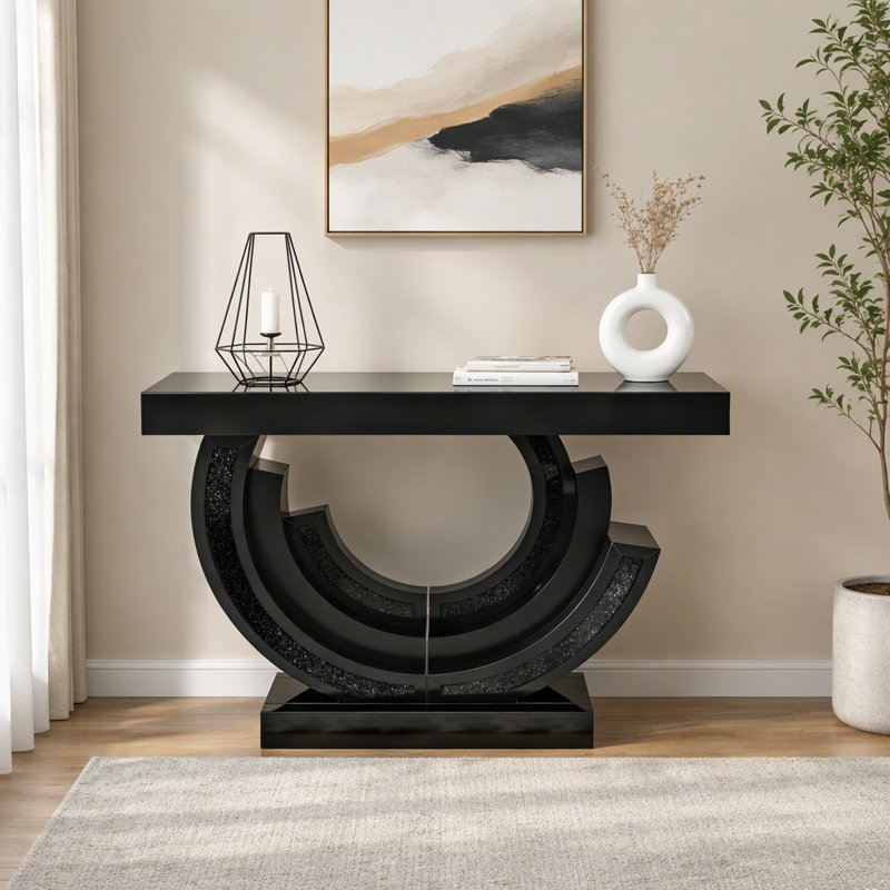 Console miroir, table d'entrée, Noir, Black, Black