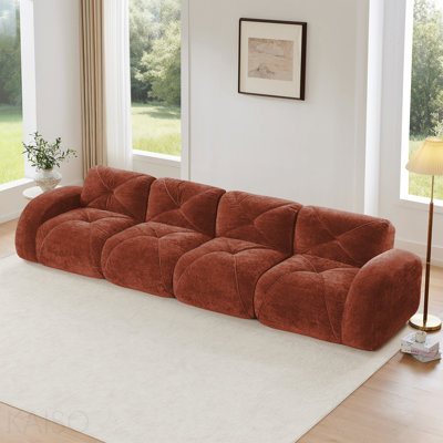 Canapé capitonné sans os de 140 pouces - Velours, éponge 32D, ergonomique, anti-dérapant - rouge-brun