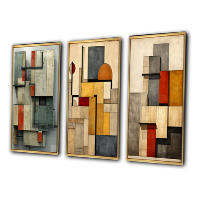 «Simplicity Of Beauty Vintage Abstract I», 3 pièces sur toile