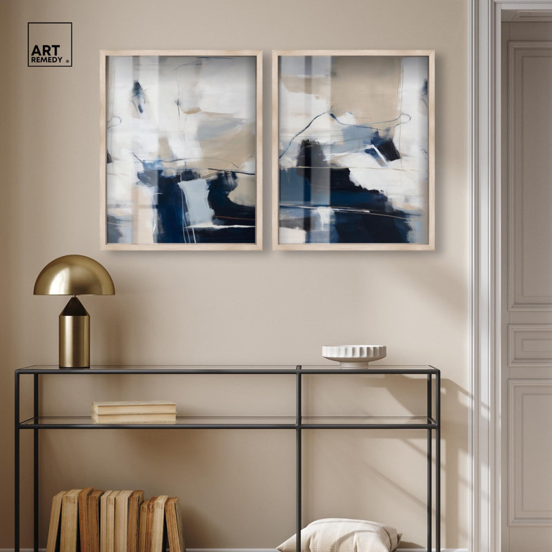 Ensemble de décoration murale bohème Soft Coastal Abstraction, H 25 po x l 21 po, Cadre blond