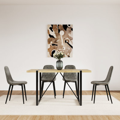 Table de salle à manger moderne de 55 po de style Mid-Century et 4 chaises en suède éblouissantes, couleur bois avec base en métal pour chaise de chambre en bois, pieds élégants, espace de détente et de style