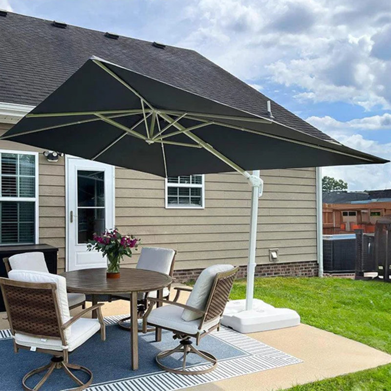 Rossanna White Pole 9' x 11' Rectangular Economical Large Cantilever Umbrella with White Base, Gray