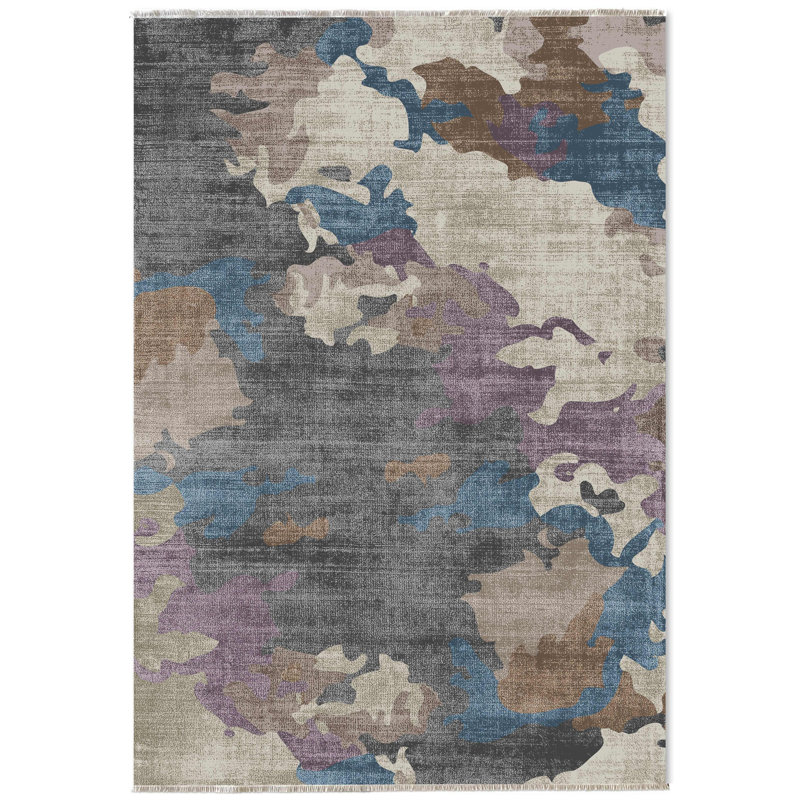 Pastel Lacasa Gray Purple Blue Abstract Cotton Chenille Area Rug, Rectangle 4' x 5'11"