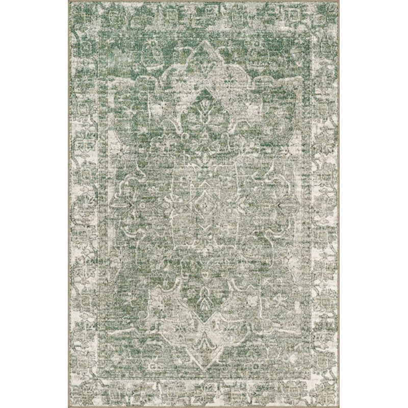 Tapis décoratif vert à motif traditionnel Green, Tapis de couloir 3 pi 3 po x 6 pi 7 po inclus