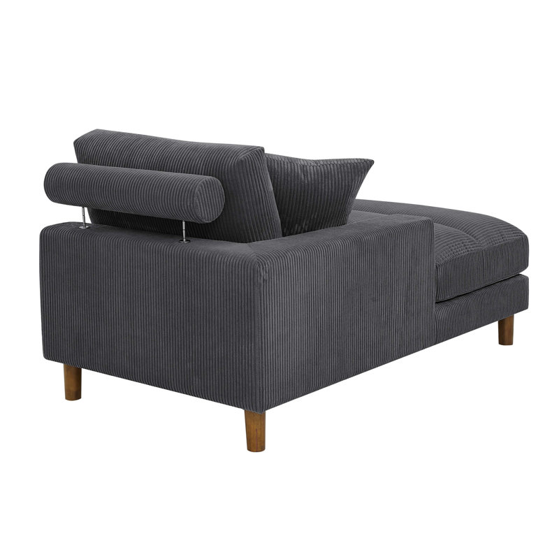Chaise longue rembourrée Waxman, Gris foncé, Chaise longue à accoudoir gauche