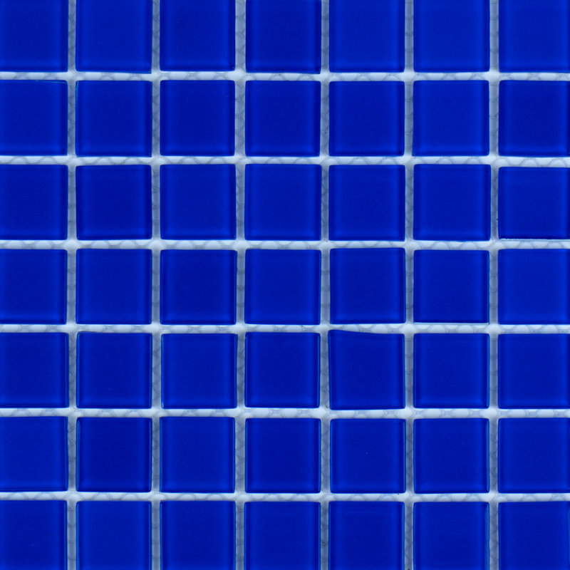 Carreau de mosaïque en verre à bord droit 1 po x 1 po, Bleu / Blanc