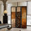 Paravent 3 panneaux en bois massif noir et toile pliante-136851367