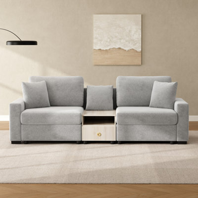 Modern Sofa Couch 95.7" Modular Sofa Upholstered Sofa Couch with Storage Armrest and Center Console for Living Room