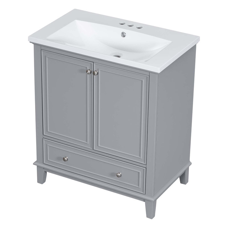 Meuble-lavabo multifonctionnel avec portes et tiroir 30 po, Gris