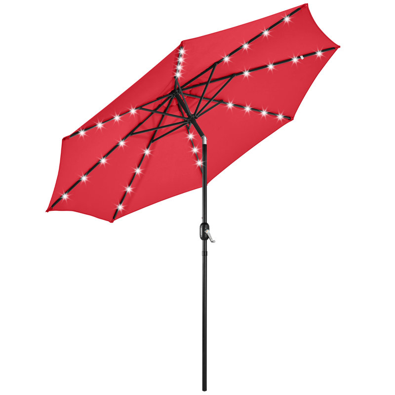 Parasol de patio 10 pi avec 8 baleines et 32 lumières DEL Harworth, Rouge