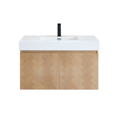 Meuble-lavabo mural simple 36 po avec lavabo encastré artificiel sans miroir Ventura