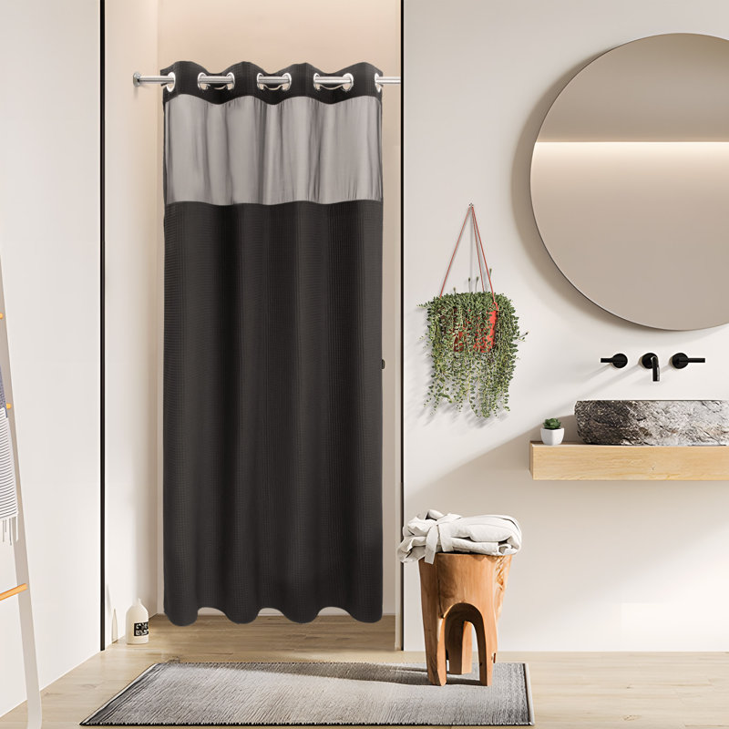 Rideau de douche Ramjani Waffle Weave, Noir, H 80 po x l 54 po