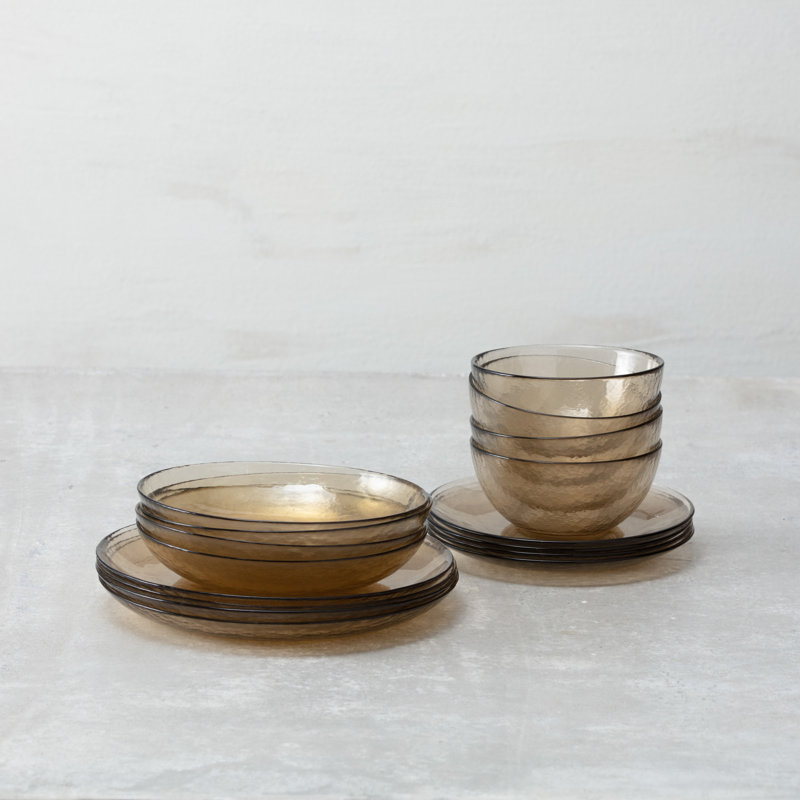 Fortessa Los Cabos 16 Piece Glass Dinnerware Set, Ginger 