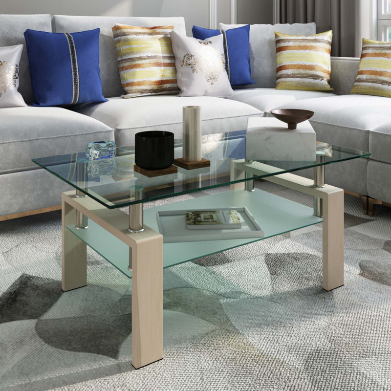 Table basse rectangulaire en verre transparent