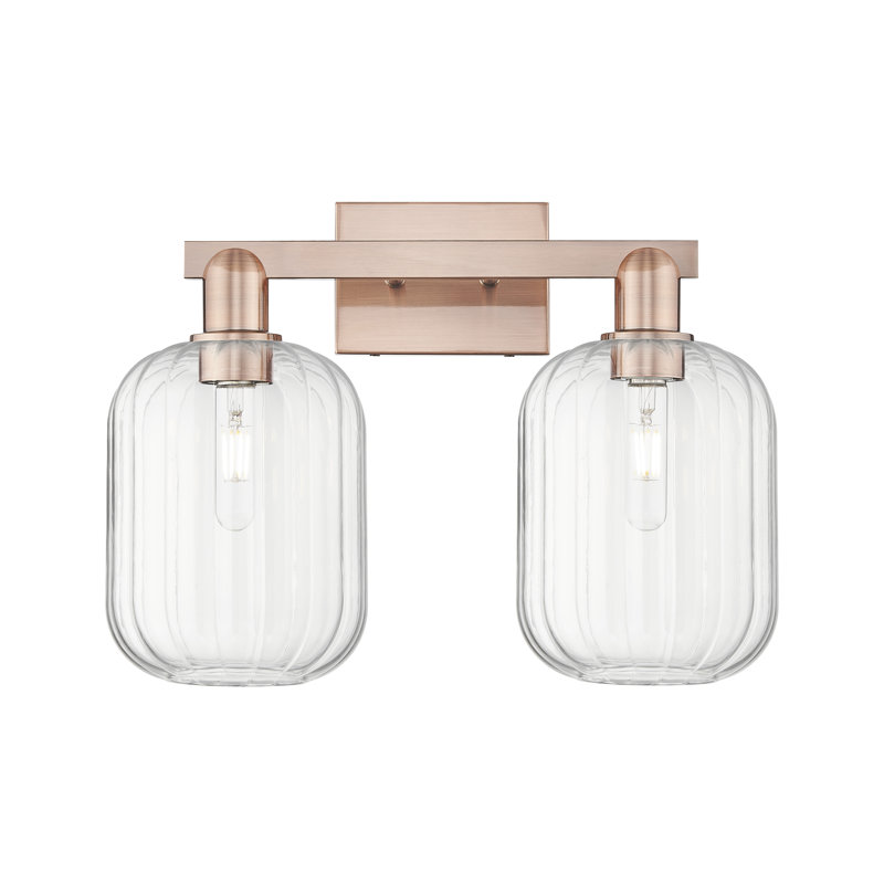 Eldon - 4 Light 36" Jar Shade Bath Vanity Light, Clair, Cuivre antique, Deux lumières