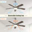Ventilateur de plafond 42 pouces 5 pales réversible sans fil avec télécommande