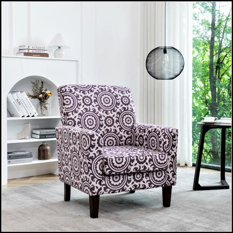 Fauteuil à motifs en mélange de polyester, structure en bois de bouleau massif avec pieds fuselés, fauteuil d'appoint rembourré en mousse pour le salon et le bureau