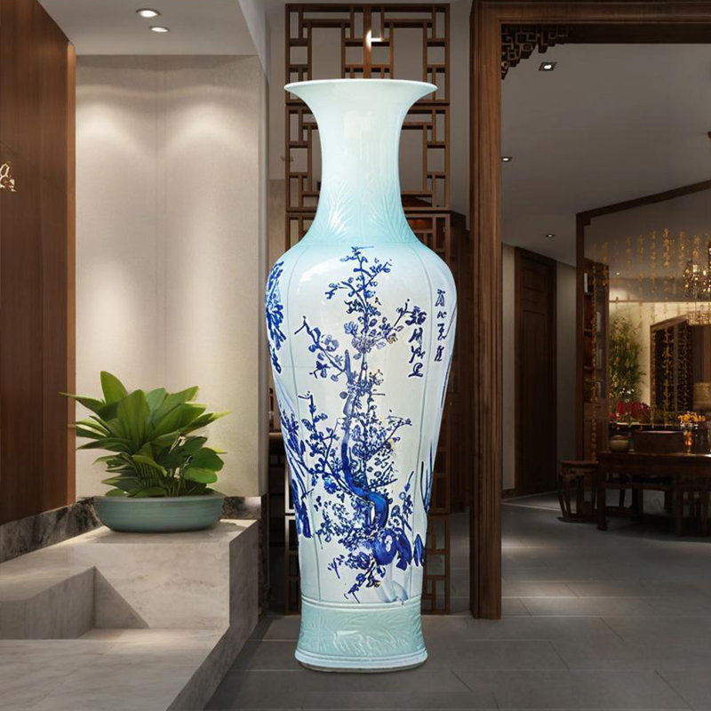 62.99"Jingdezhen ceramic plum blossom and bamboo chrysanthemum floor-standing decorative vase, 62.99" H x 19.69" W x 19.69" D