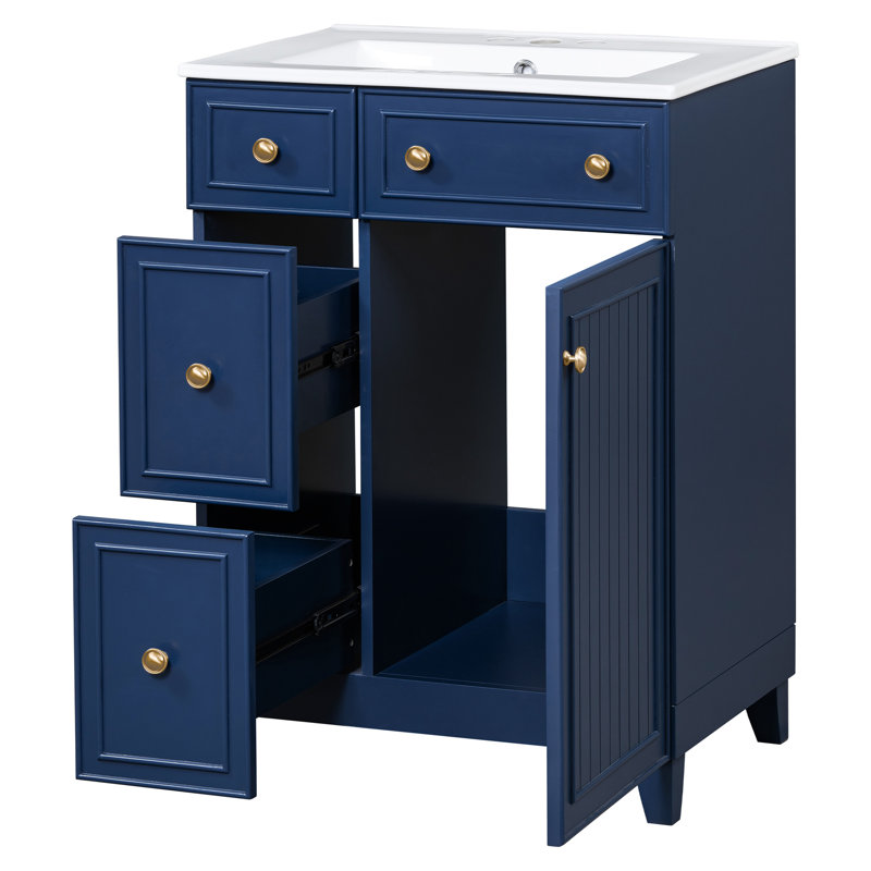 Meuble-lavabo de salle de bain 24 po. Évier en céramique. Rangement généreux. 2 tiroirs, 1 porte. Blanc. Armoire facile à assembler pour économiser de l'espace. Tiroirs et autres. Blanc
