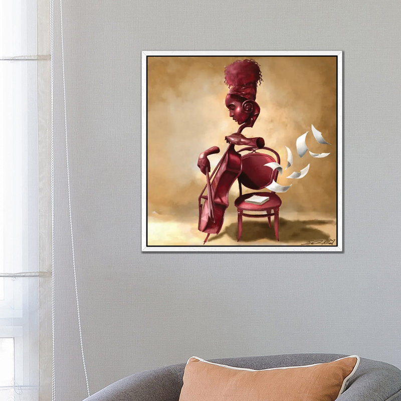The Solo Cellist by Salaam Muhammad - Painting on Canvas, White Floater Framed, 66.04cm H x 66.04cm W x 3.81cm D