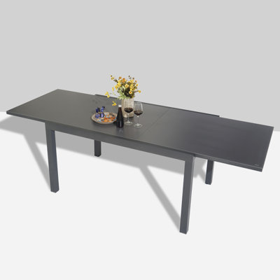Outdoor Expandable Dining Table, Extra Large 94.5" L X 35.5" W Metal Aluminum Outdoor Dining Tables For 6-8 Person With Tempered Glass For Porch Lawn by Latitude Run