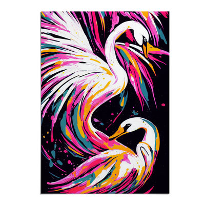 Two Swans In Colour Abstract - Wall Art