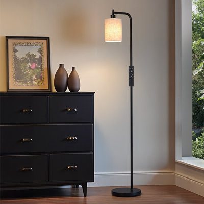 68'' Slim Dimmable Floor Lamp With Remote Control, Handwoven Rattan Shade, 10W LED Bulb Included