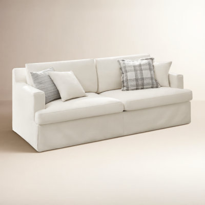 Lucie Isadoro 84"W Farmhouse Fully Assembled Square Arm Slipcovered Sofa With Down Blend Fill