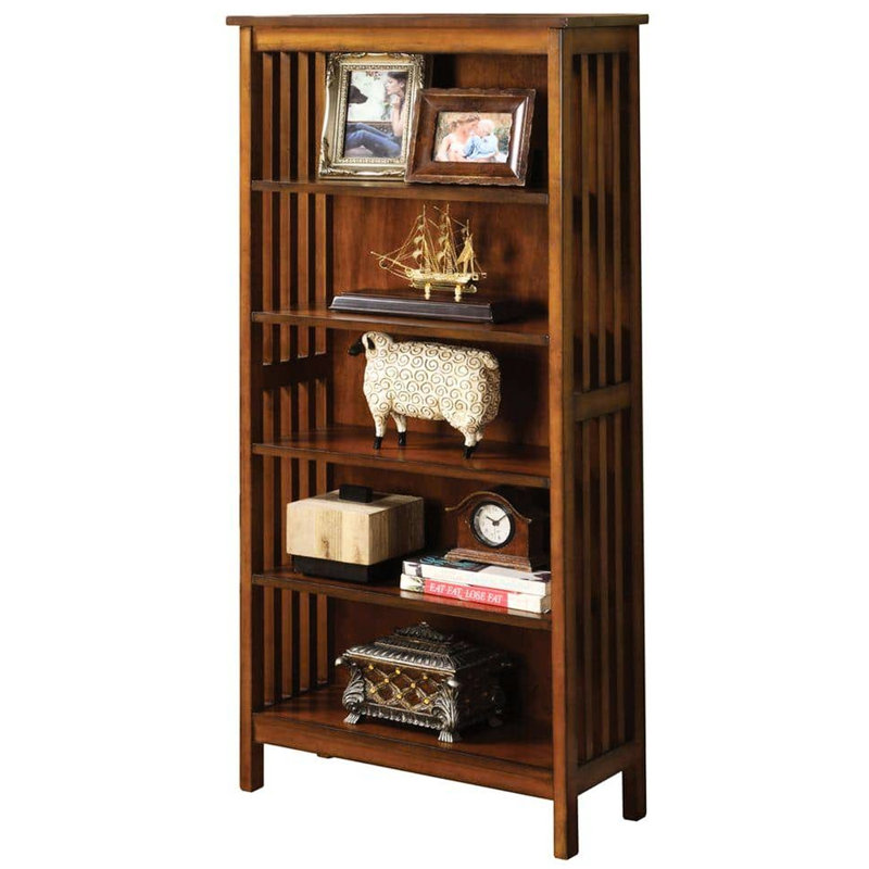 Tablette en bois massif de style transitionnel avec 5 tablettes en finition chêne antique