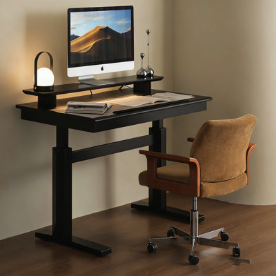 Bureau assis-debout moderne et minimaliste de 120 cm (47,24 po) à hauteur réglable – Plateau stratifié résistant à l'usure et pieds en chêne rouge, idéal pour alterner travail assis-debout, bureau pour la maison ou le bureau, qualité supérieure, robuste et durable