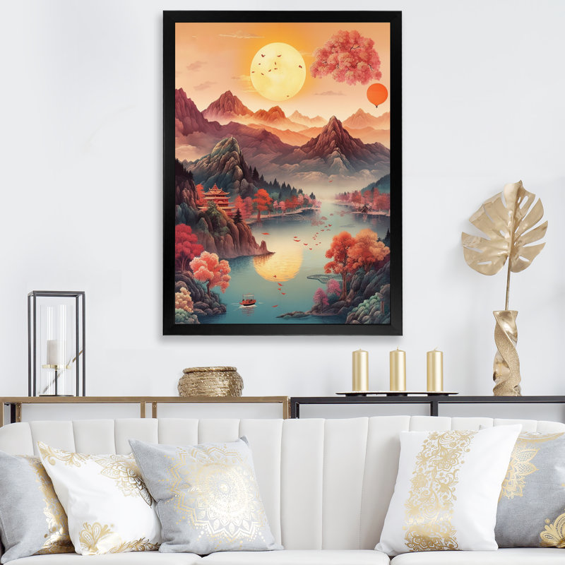 Intense Sunset Over Mountains I, reproduction d'art sur toile, Cadre photo noir, H 20 po x l 12 po x P 1 po