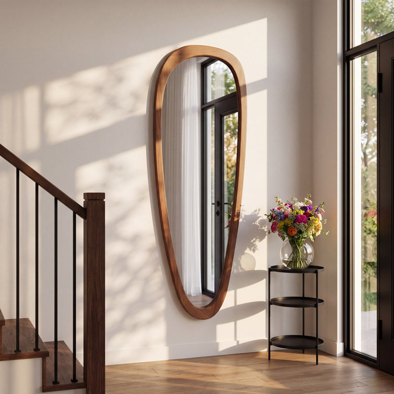 60" x 22" Organic Irregular Wood Framed Full Length Floor Mirror, Asymmetrical Decorative Mirror for Bedroom, Living Room, Entryway